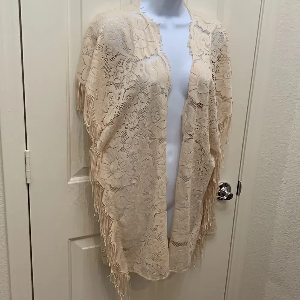 Coco + Jaimeson One Size Woman’s Dress Pool Cover Up Unfinished Hem fringe Beige